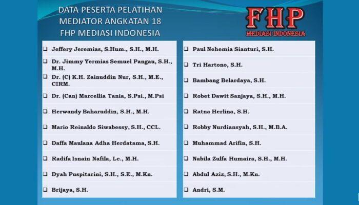 TIGA PENGACARA ASAL SIDENRENG RAPPANG LULUS SERTIFIKASI MEDIATOR ANGKATAN 18 FHP MEDIASI INDONESIA