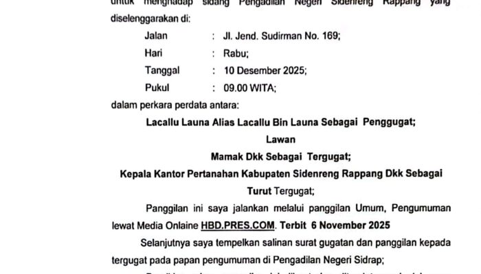 RELAAS PANGGILAN KEPADA TERGUGAT II Laupe Dakku Perkara Nomor: 74/Pdt.G/2025/PN Sdr