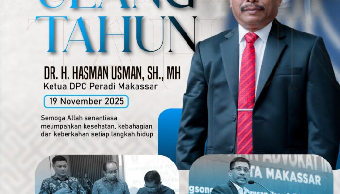 PERADI Makassar Sampaikan Ucapan Selamat Ulang Tahun kepada Dr. H. Hasman Usman, SH., MH