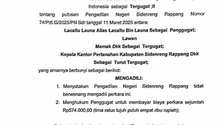 Relaas Pemberitahuan Putusan kepada Tergugat II Pada Perkara Nomor: 74/Pdt.G/2025/PN Sdr
