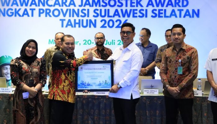 Wabup Edy Manaf Paparkan Komitmen Perlindungan Pekerja pada Wawancara Jamsostek Award Sulsel 2026