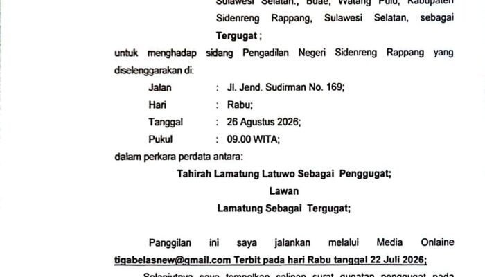 PN Sidrap Panggil Tergugat Lamatung Melalui Media Online dalam Perkara Perdata