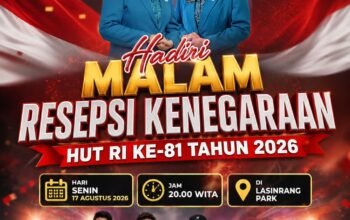 Pemkab Pinrang akan menggelar malam resepsi kenegaraan penutupan puncak HUT RI ke 81 akan di hibur oleh Quick Band