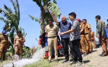 Bupati Pinrang didampangi kepala OPD mengecek fasilitas pompa air di desa padakkalawa