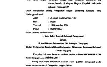 PN Sidrap Panggil Andi Tenri Angka dalam Perkara Perdata nomor 70/Pdt.G/2026/PN Sdr.