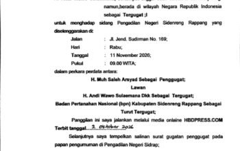 PANGGILAN UMUM: H. ANDI WAWO SULEAMANA SELAKU TERGUGAT I DIPANGGIL HADIR PERSIDANGAN