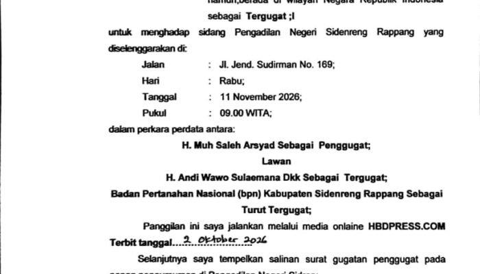 PANGGILAN UMUM: H. ANDI WAWO SULEAMANA SELAKU TERGUGAT I DIPANGGIL HADIR PERSIDANGAN